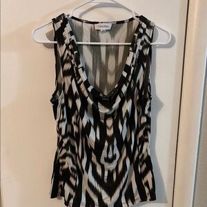 Calvin Klein Brown and White Patterned Sleeveless Blouse